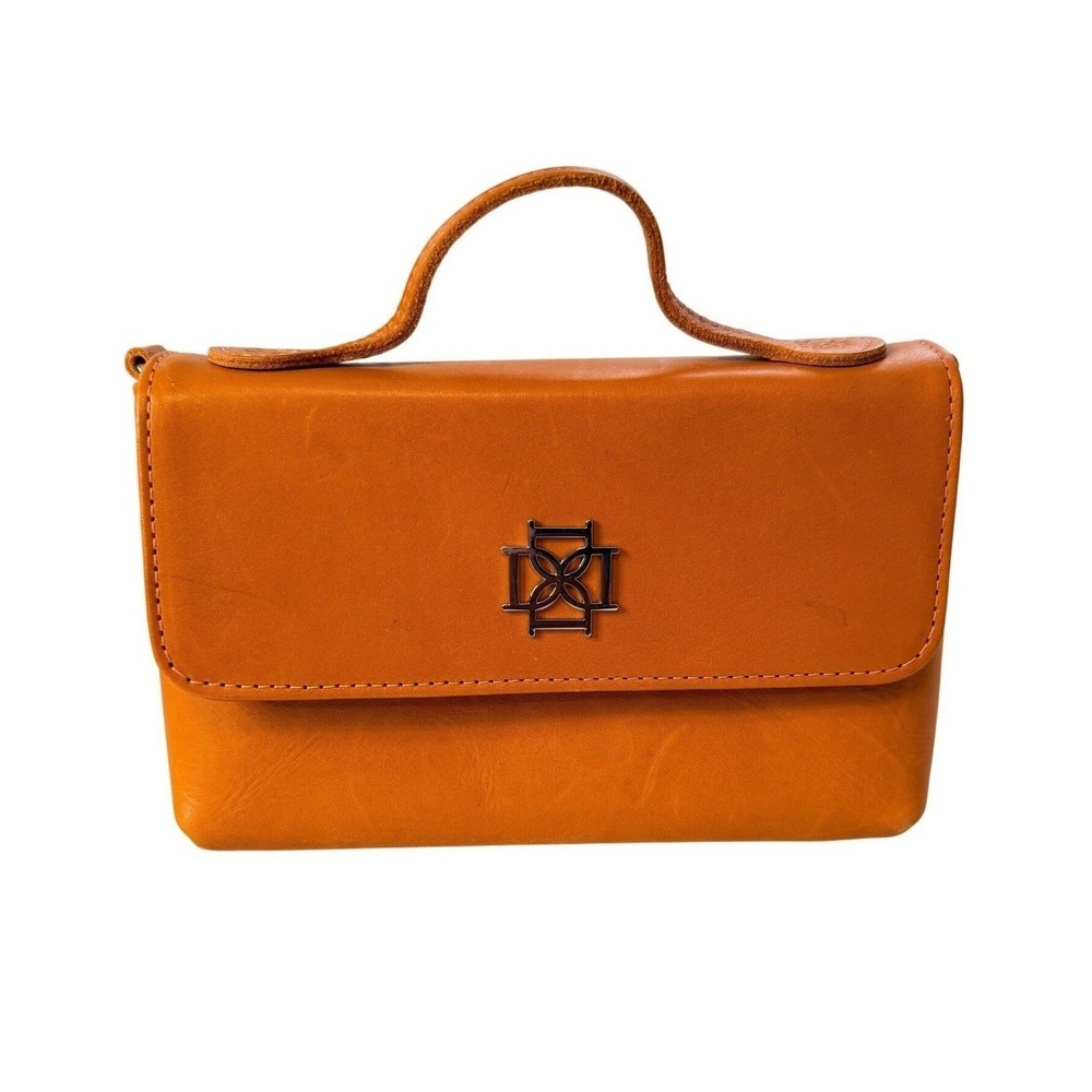 Dominie Crossbody Bag Sz Small Orange Leather Top Handle Flap Square Purse